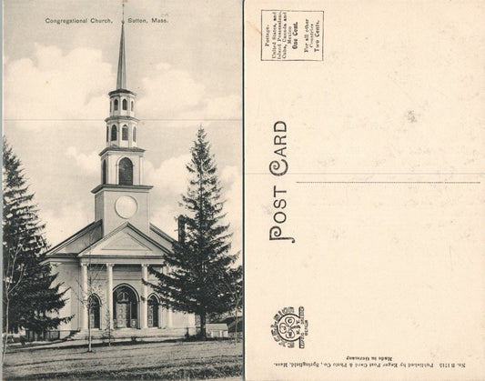 CONGREGATIONAL CHURCH SUTTON MA VINTAGE POSTCARD
