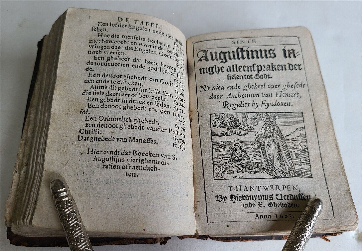 1602 ST. AUGUSTINE MEDITATIONS ILLUSTRATED antique 16th CENTURY original binding