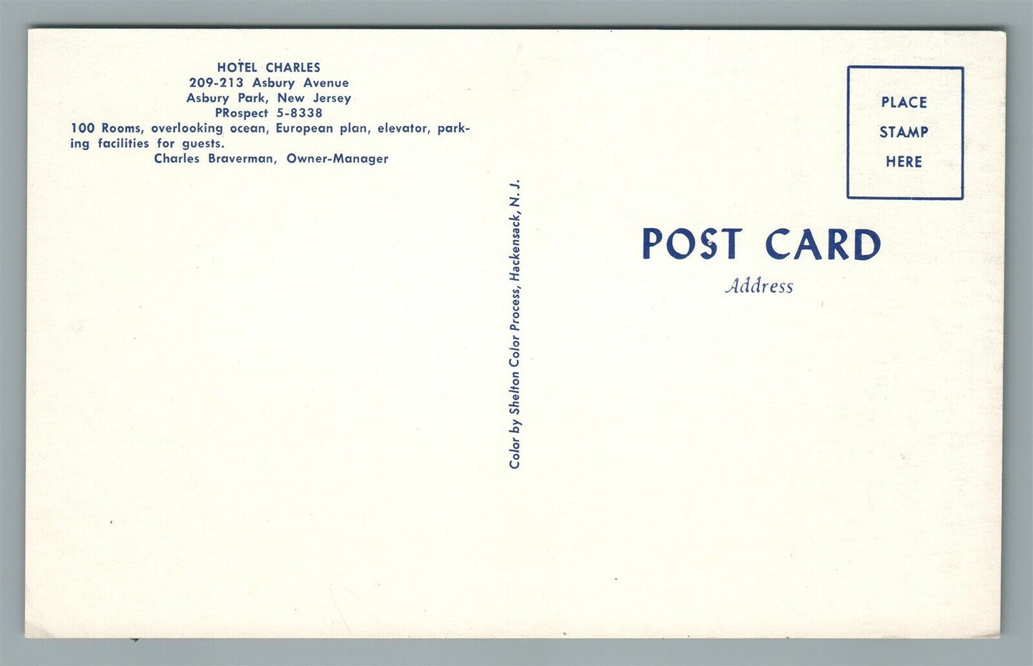 ASBURY PARK NJ HOTEL CHARLES VINTAGE POSTCARD