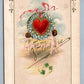 VALENTINE 1913 COPYRIGHT EMBOSSED ANTIQUE POSTCARD by JOHN WINSCH w/ cork cancel