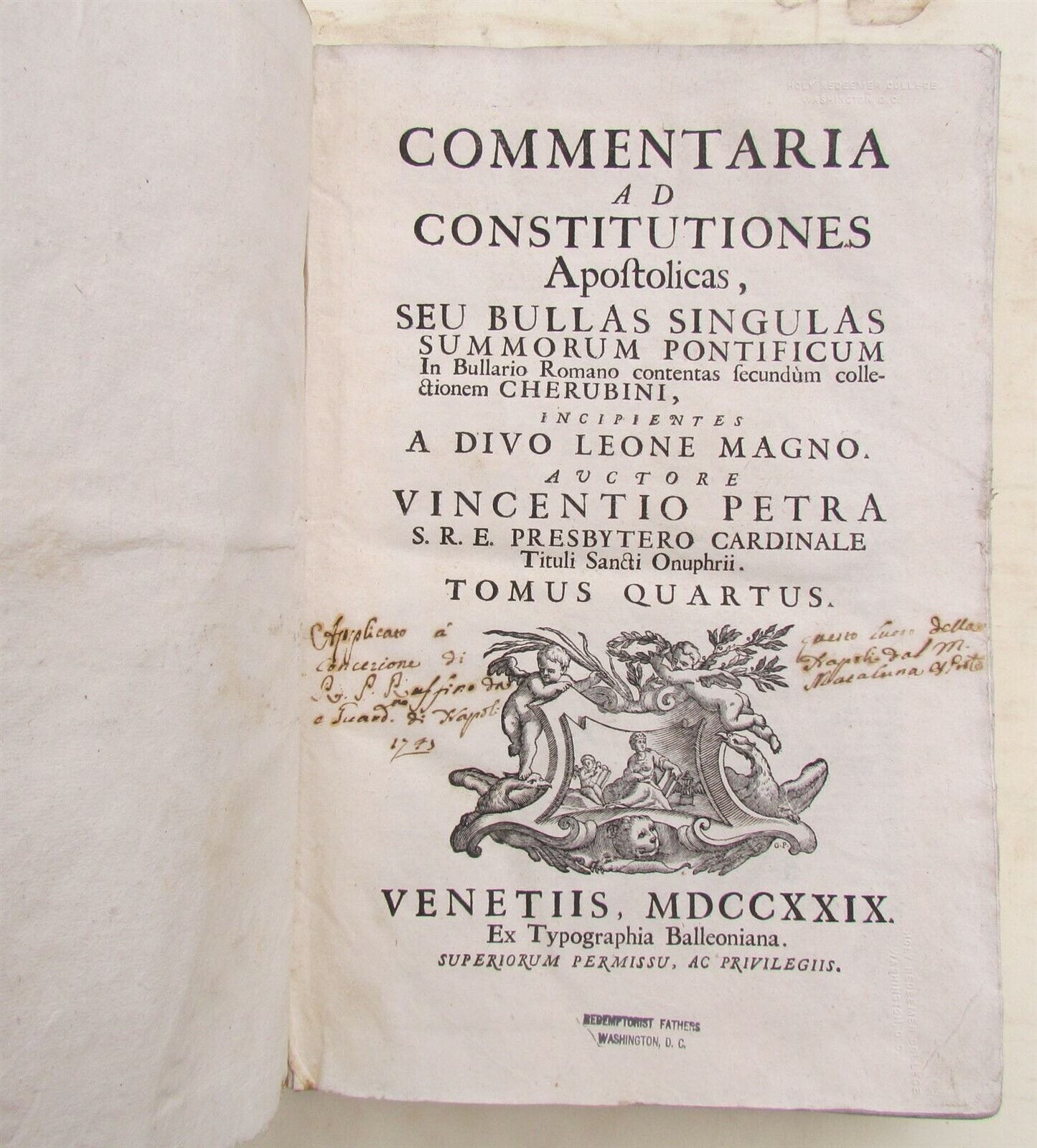 1729 VELLUM BINDING FOLIO Commentaria Ad Constitutiones by VINCENT PETRA antique