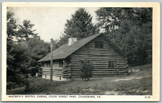 COOKSBURG PA COOK FOREST PARK MACBETH'S RESTFUL CABINS ANTIQUE POSTCARD
