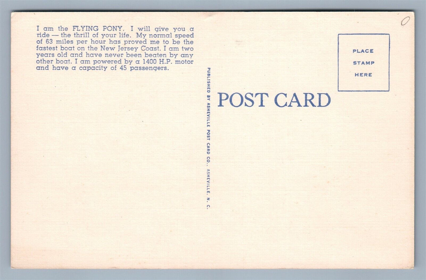 OCEAN CITY NJ 45 MINUTE SPEEDBOAT RIDE VINTAGE POSTCARD