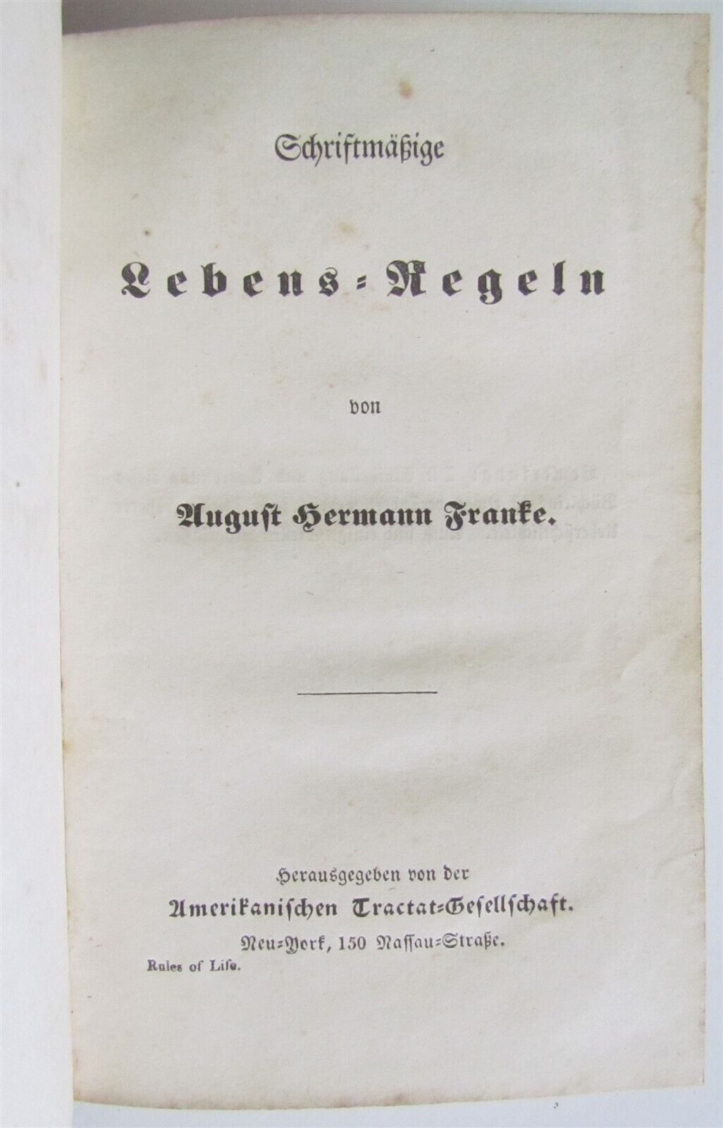 19th century RULES of LIFE ANTIQUE AMERICANA NEW YORK in GERMAN LANGUAGE