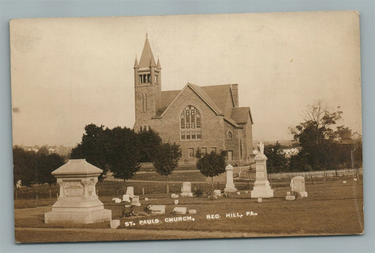 RED HILL PA ST.PAULS CHURCH & CEMETERY ANTIQUE REAL PHOTO POSTCARD RPPC