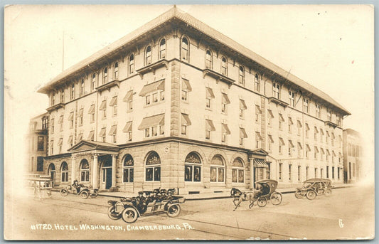 HOTEL WASHINGTON CHAMBERSBURG PA ANTIQUE REAL PHOTO POSTCARD RPPC CORK CANCEL