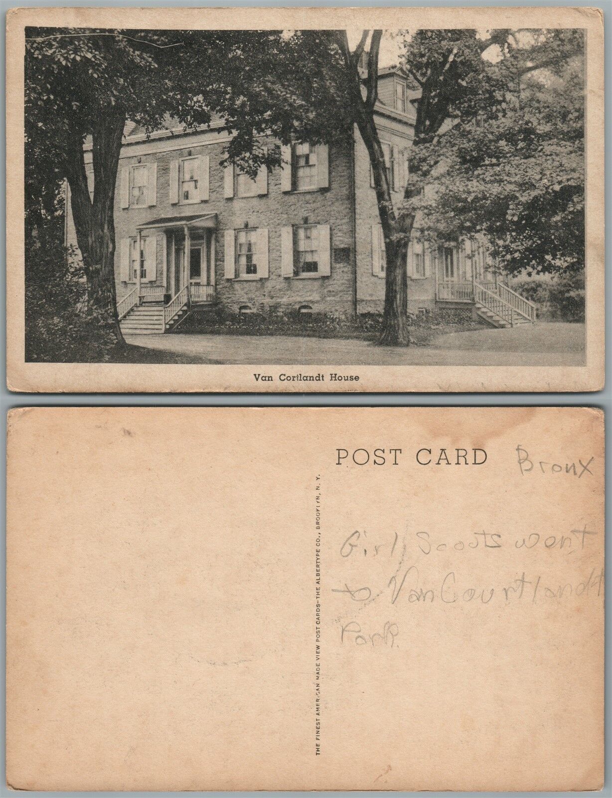 BRONX N.Y. VAN CORTLAND HOUSE MUSEUM ANTIQUE POSTCARD