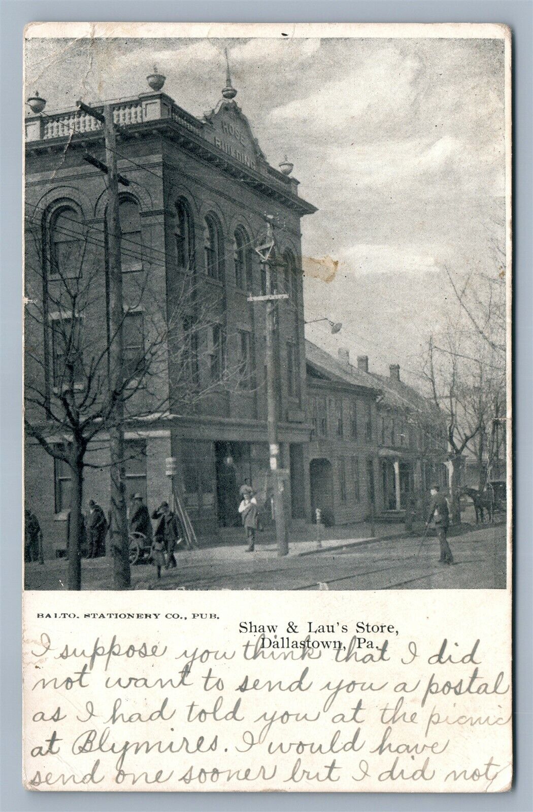 DALLASTOWN PA SHAW & LAU'S STORE 1907 ANTIQUE POSTCARD