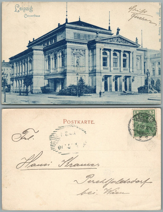 LEIPZIG CONCERTHAUS 1900 GERMAN ANTIQUE POSTCARD w/ STAMP