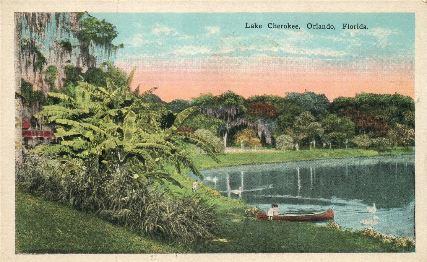 ORLANDO FL LAKE CHEROKEE 1929 ANTIQUE POSTCARD