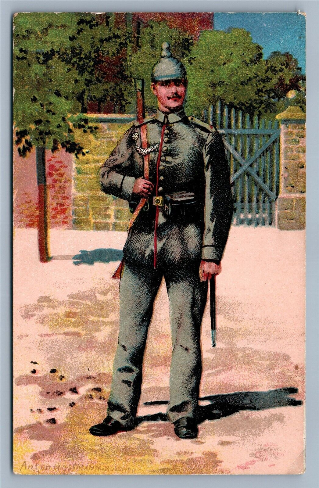 GERMAN OFFICER w/ RIFLE & SWORD WWI ANTIQUE POSTCARD