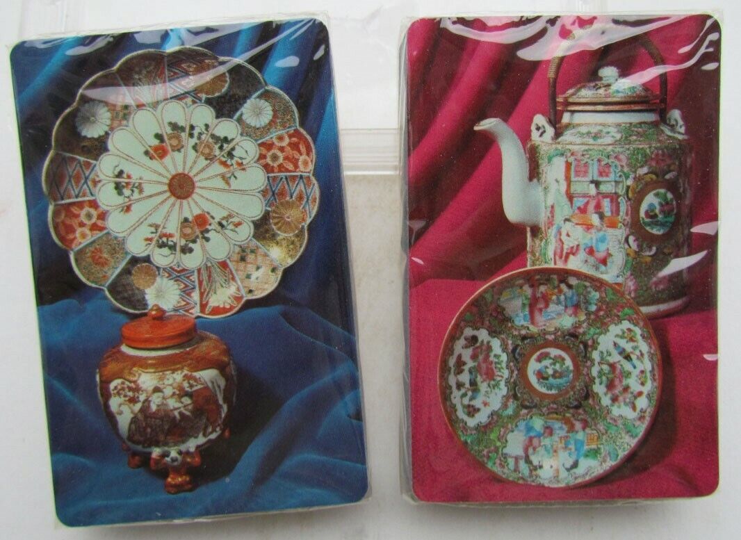 DOUBLE DECK PLAYING CARDS w/ BOX - CHINESE & JAPANESE PORCELAIN BACK - SEALED