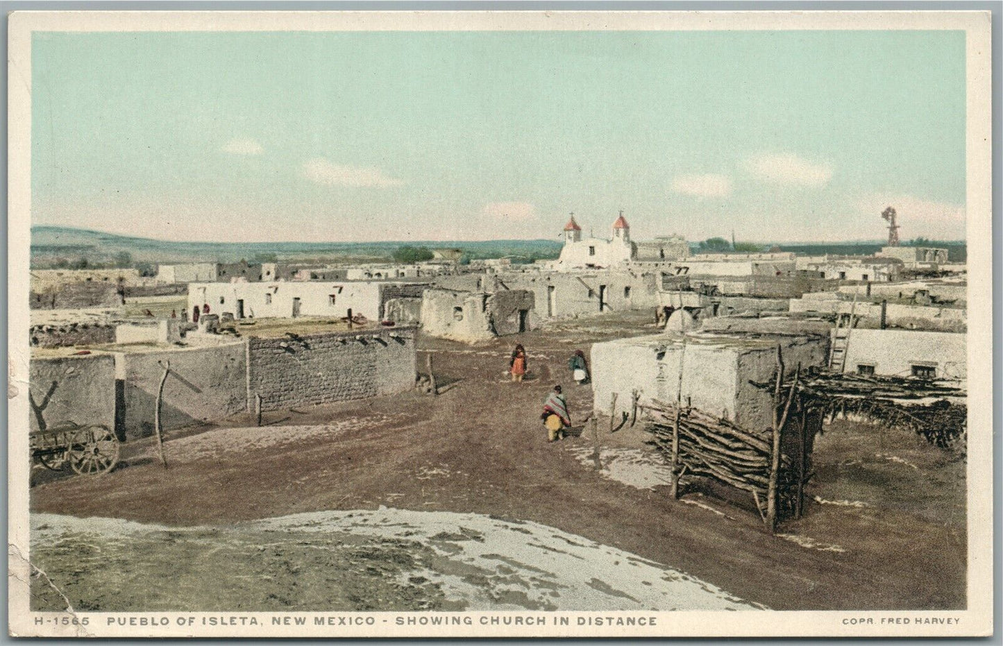 PUEBLO OF ISLETA NM AMERICAN INDIAN VILLAGE ANTIQUE POSTCARD