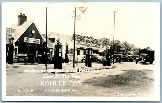 BARNHART MO GAS STATION KOHLER CITY VINTAGE REAL PHOTO POSTCARD RPPC AUTO