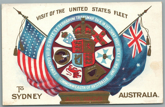 UNITED STATES FLEET VISIT TO SYDNEY AUSTRALIA ANTIQUE POSTCARD