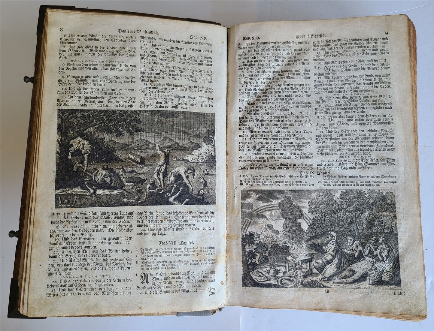 1763 BIBLE ILLUSTRATED IMPRESSIVE PIGSKIN FOLIO AMAZING BRONZE FITTINGS antique