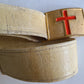 1900s ANTIQUE MASONIC UNIFORM WHITE LEATHER BELT w/ BUCKLE