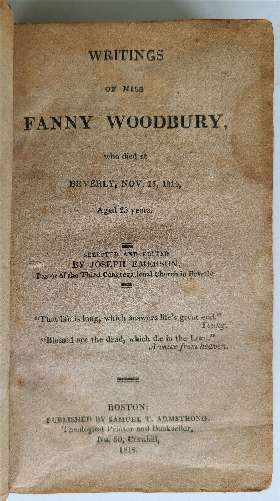 1818 WRITINGS of FANNY WOODBURY by JOSEPH EMERSON antique BOSTON AMERICANA