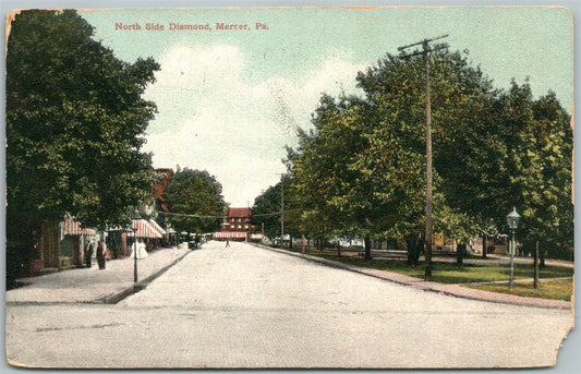 MERCER PA NORTH SIDE DIAMOND 1912 ANTIQUE POSTCARD