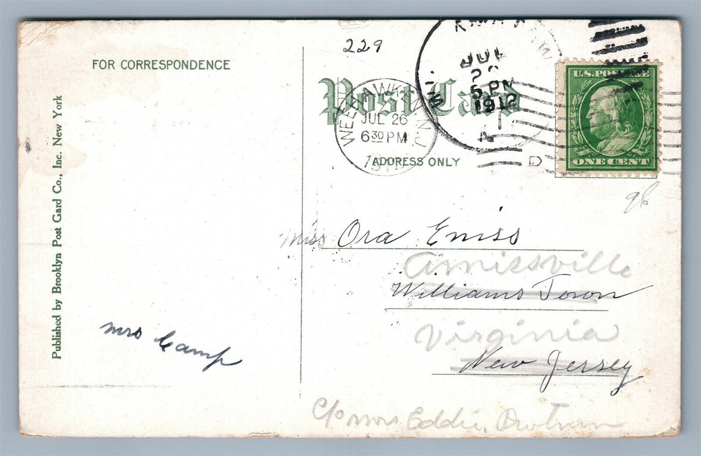 UNION HILL NJ MAIN STREET PUBLIC LIBRARY ANTIQUE POSTCARD
