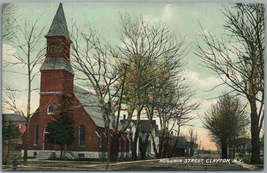 CLAYTON NY HUGUNIN STREET ANTIQUE POSTCARD