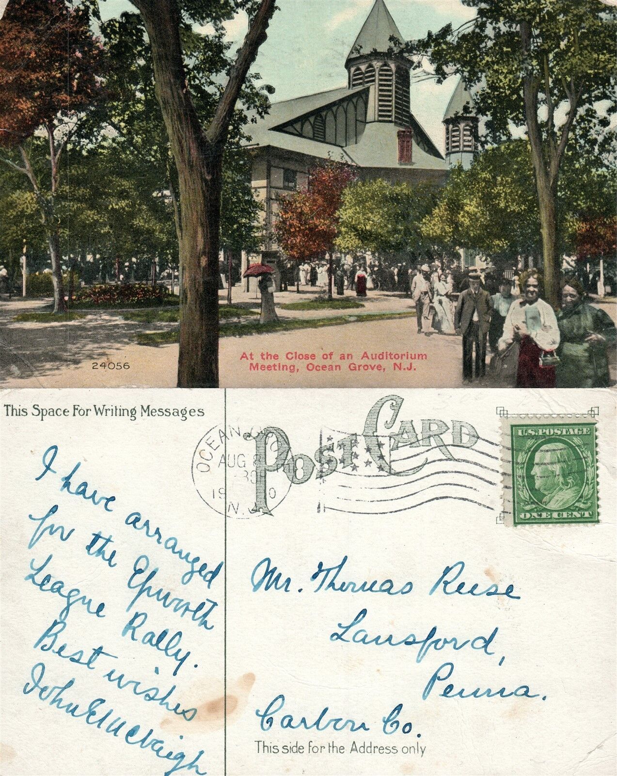 OCEAN GROVE N.J. AT THE CLOSE OF AUDITORIUM MEETING ANTIQUE POSTCARD