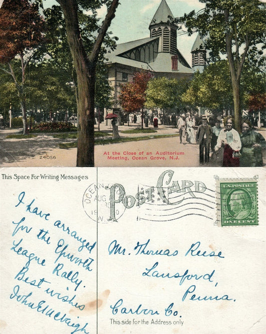 OCEAN GROVE N.J. AT THE CLOSE OF AUDITORIUM MEETING ANTIQUE POSTCARD
