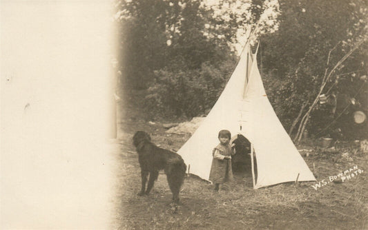 AMERICAN INDIAN GIRL w/ DOG ANTIQUE REAL PHOTO POSTCARD RPPC by W.S.BOWMAN