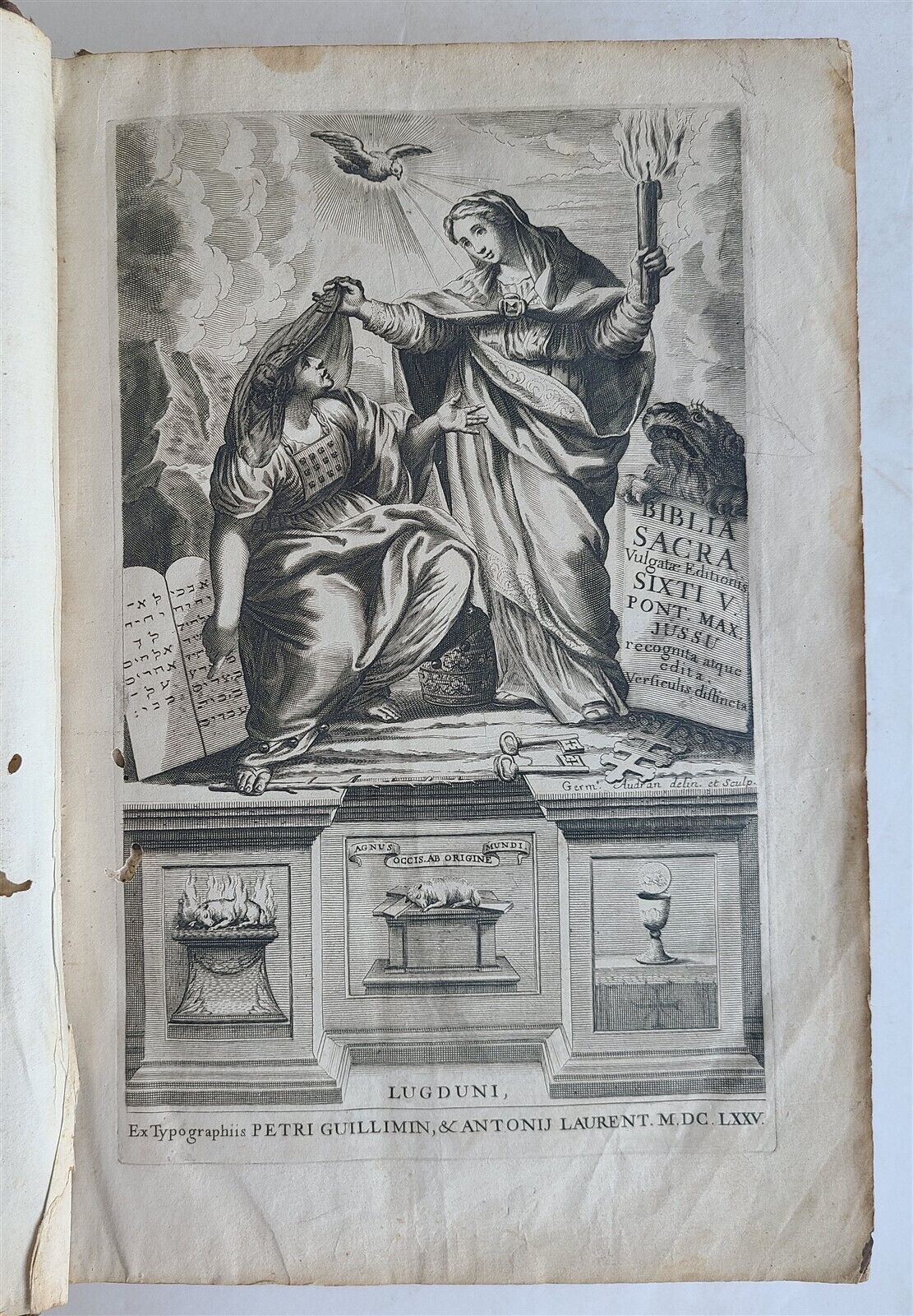 1675 BIBLE in LATIN ANTIQUE FOLIO printed in Lyon France