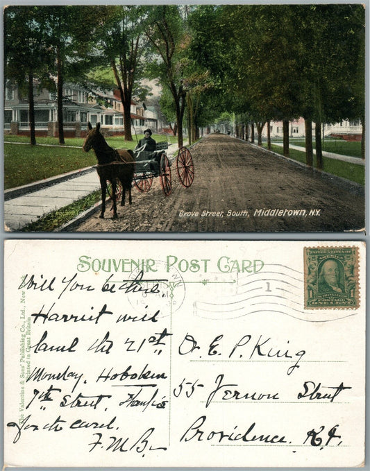 MIDDLETOWN N.Y. GROVE STREET 1908 ANTIQUE POSTCARD
