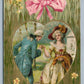 VALENTINE ANTIQUE 1908 POSTCARD ROMANTIC COUPLE PRINTED on SILK