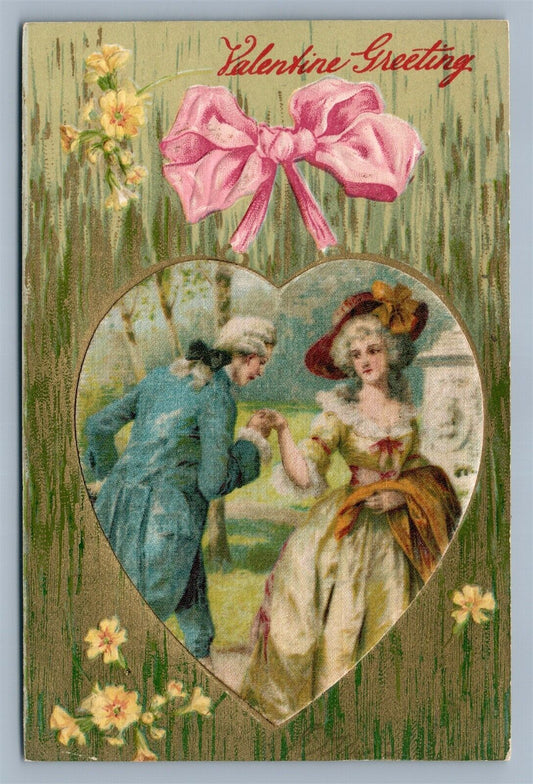 VALENTINE ANTIQUE 1908 POSTCARD ROMANTIC COUPLE PRINTED on SILK