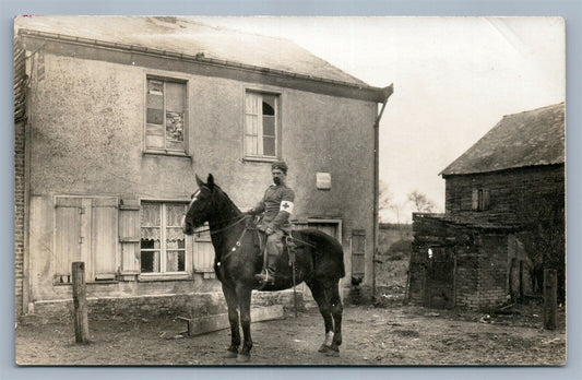 GERMAN RED CROSS OFFICER on HORSE w/ SWORD WWI ANTIQUE REAL PHOTO POSTCARD RPPC