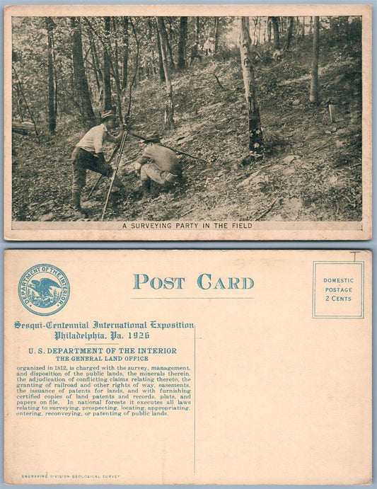 SURVEING PARTY IN THE FIELD PHILADELPHIA EXHIBITION 1926 ANTIQUE POSTCARD