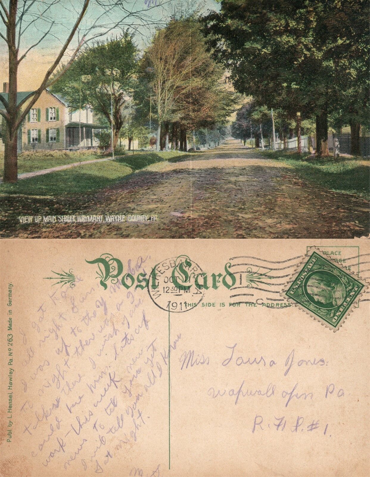 WAYMART WAYNE COUNTY MAIN STREET 1911 ANTIQUE POSTCARD