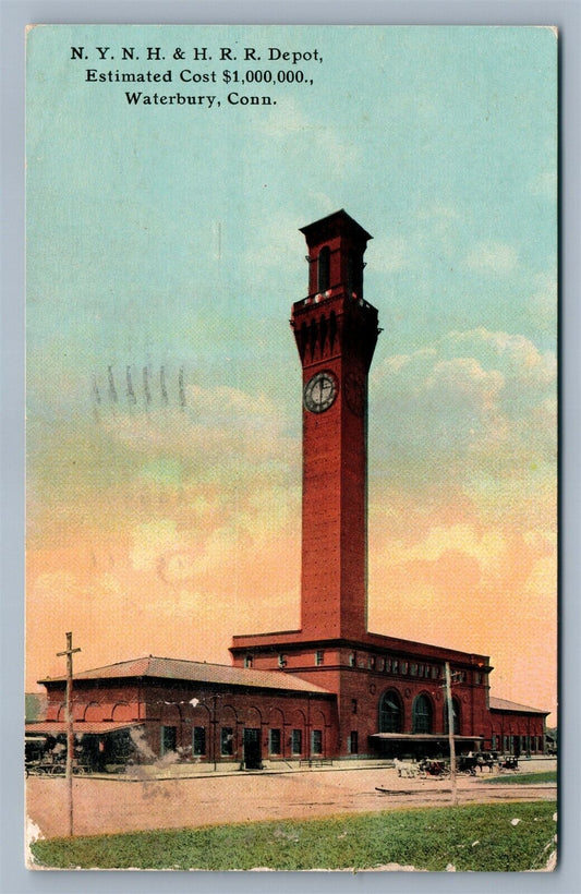 WATERBURY CT RAILROAD DEPOT 1911 ANTIQUE POSTCARD railway station