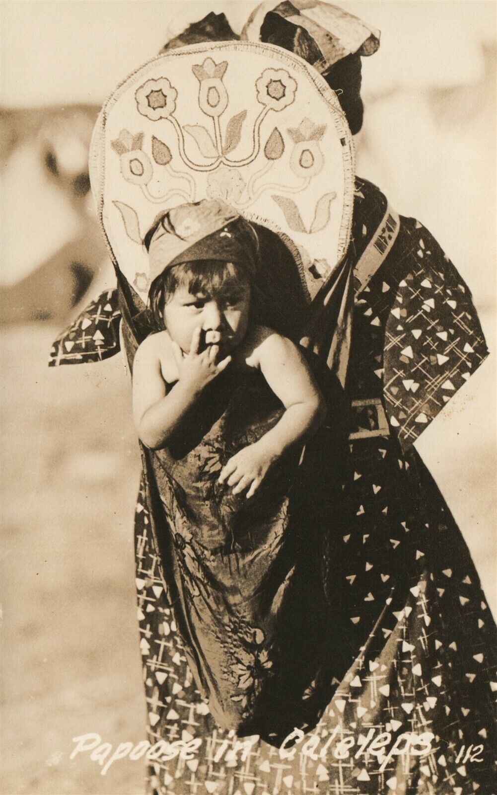 AMERICAN INDIAN PAPOOSE in CALELEPS ANTIQUE REAL PHOTO POSTCARD RPPC