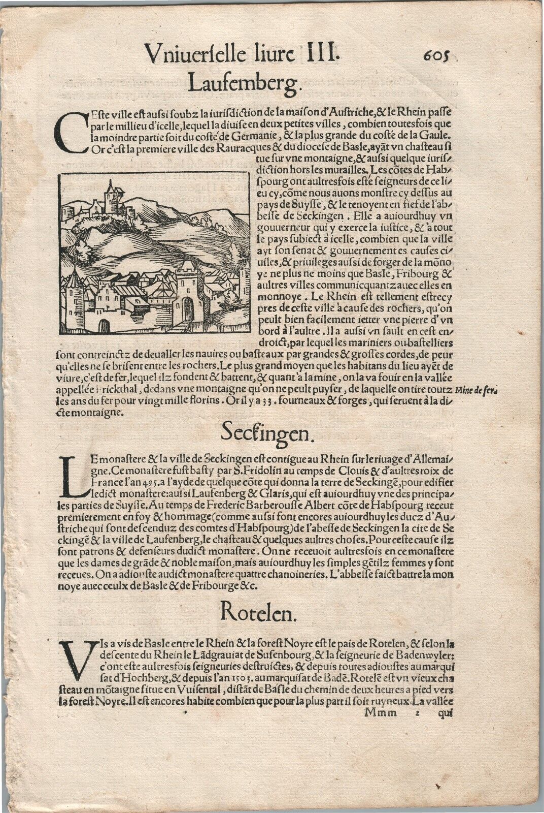 1575 LUXEMBOURG from BELLEFOREST EDITION of MUNSTER COSMOGRAPHY