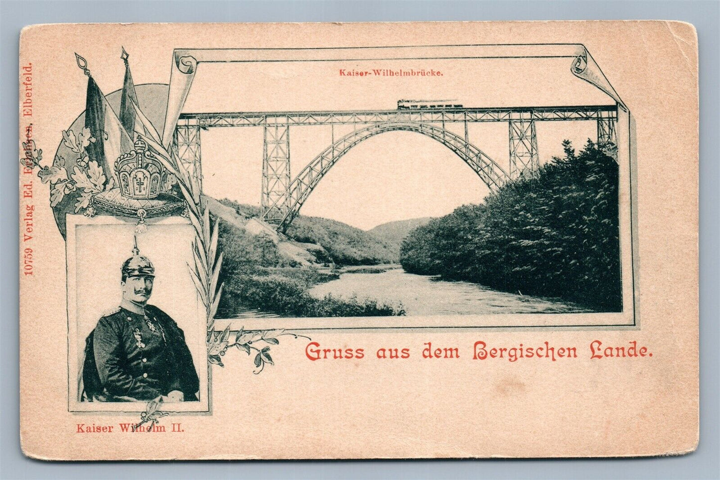 GERMAN EMPEROR WILHELM II Bergisches Land BRIDGE ANTIQUE POSTCARD