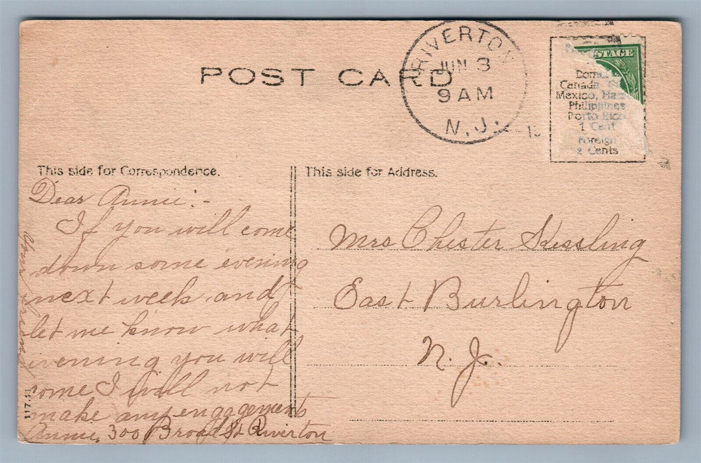 BURLINGTON NJ SAINT MARY'S HALL ANTIQUE POSTCARD