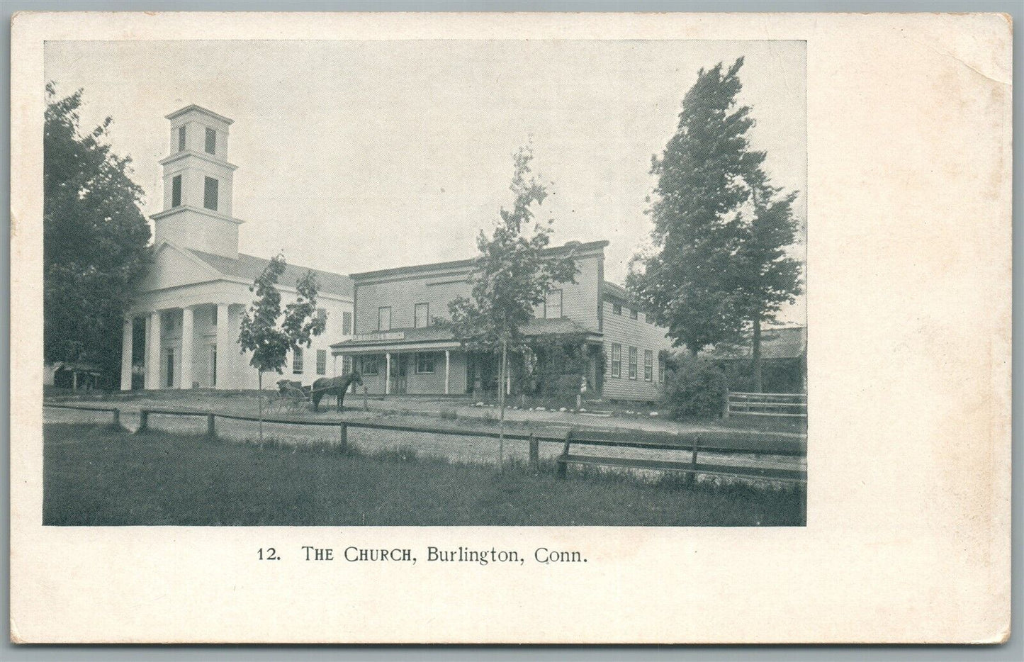 BURLINGTON CT THE CHURCH ANTIQUE POSTCARD