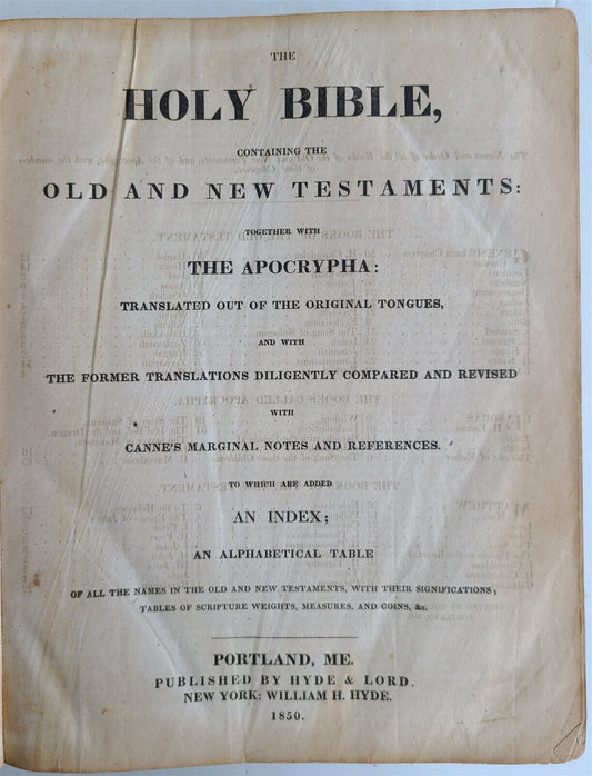 1850 BIBLE in ENGLISH antique AMERICANA MAINE