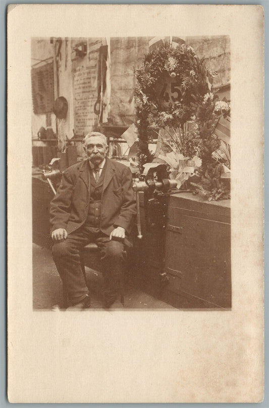 RETIRED RAILROAD WORKER IN WORK SHOP ANTIQUE REAL PHOTO POSTCARD RPPC