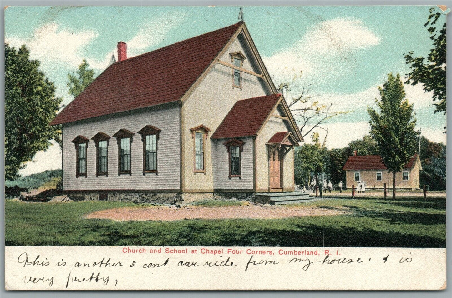 CUMBERLAND RI CHAPEL FOUR CORNERS CHURCH AND SCHOOL ANTIQUE POSTCARD