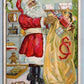 SANTA w/ GIFTS BAG CHRISTMAS GREETINGS EMBOSSED ANTIQUE POSTCARD