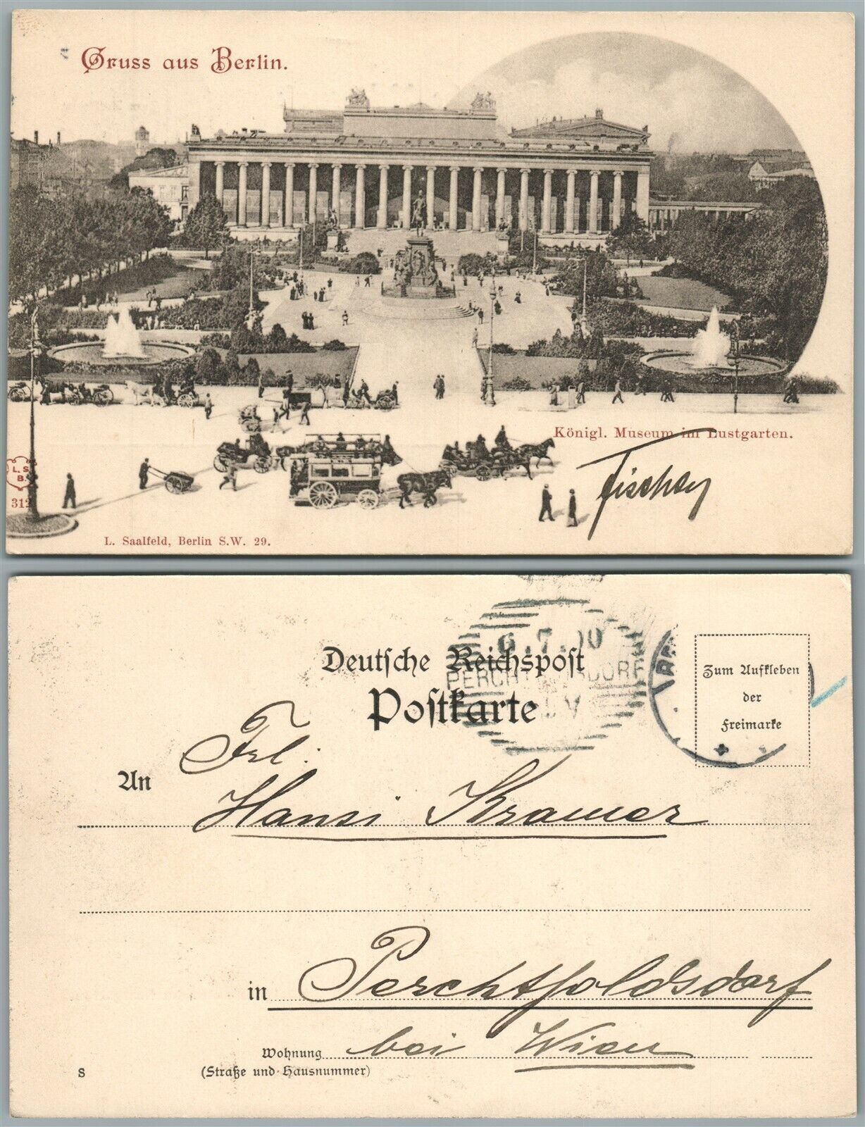 GRUSS AUS BERLIN GERMANY 1900 ANTIQUE POSTCARD w/ STAMP