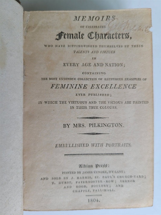 1804 MEMOIRS OF CELEBRATED FEMALE CHARACTERS Mary Pilkington ILLUSTRATED antique