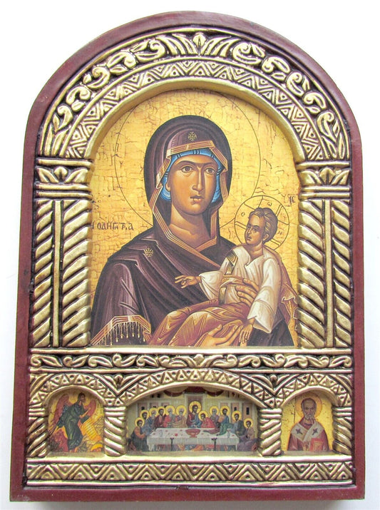 GREEK BYZANTINE STYLE ORTHODOX ICON on WOOD of MOTHER OF GOD