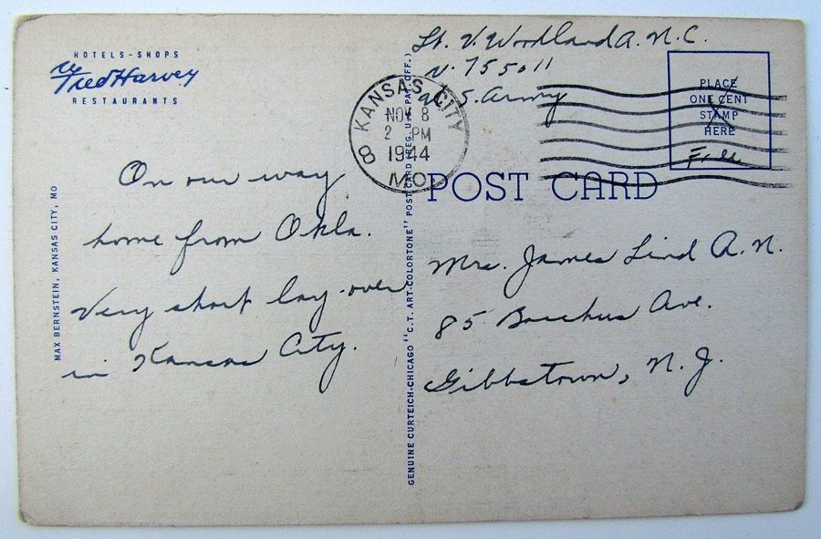 VINTAGE 1944 POSTCARD UNION STATION KANSAS CITY MO railroad train railway