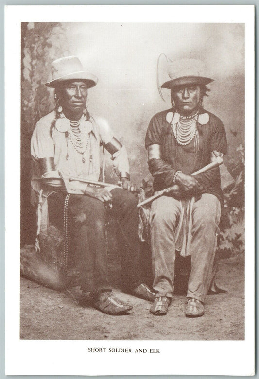 AMERICAN INDIANS SHORT SOLDIER & ELK UNDIVIDED ANTIQUE POSTCARD